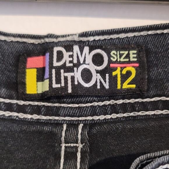 Demolition Distressed Paint Splatter Bleached Moto Kids Jeans Black Gray 12 - Picture 3 of 8